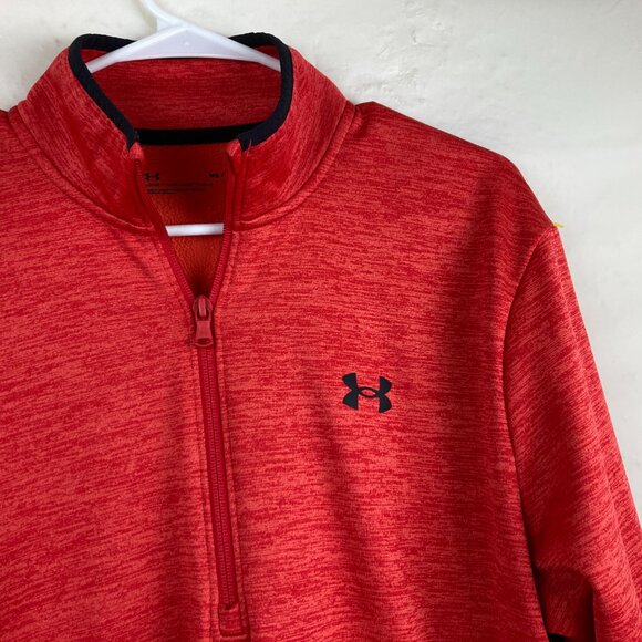 Under Armour Mens Sz M Zip Neck Long Sleeve Orange Loose Fit Sweatshirt - Picture 2 of 5